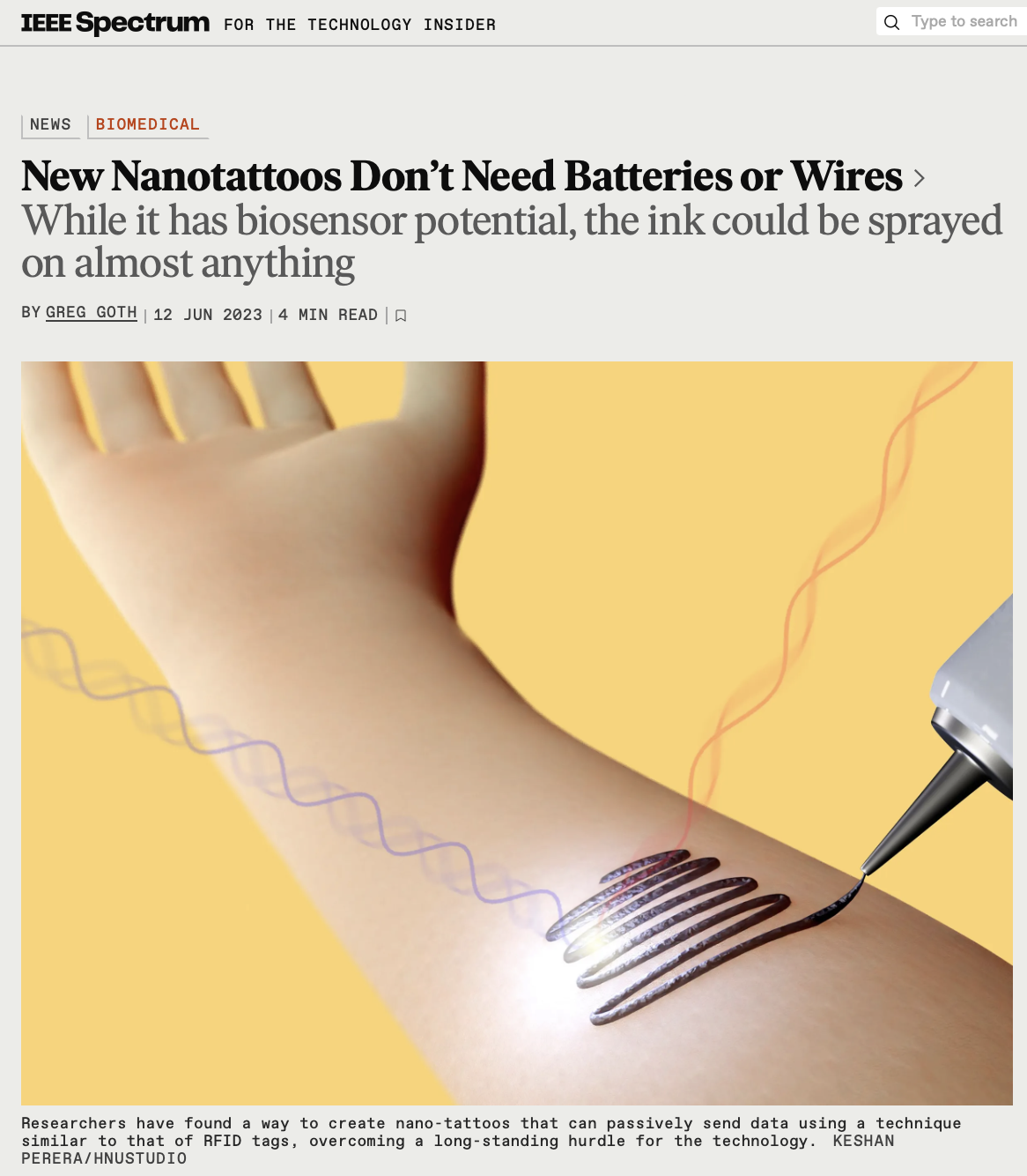 Nano-tattoo biosensor — IEEE Spectrum